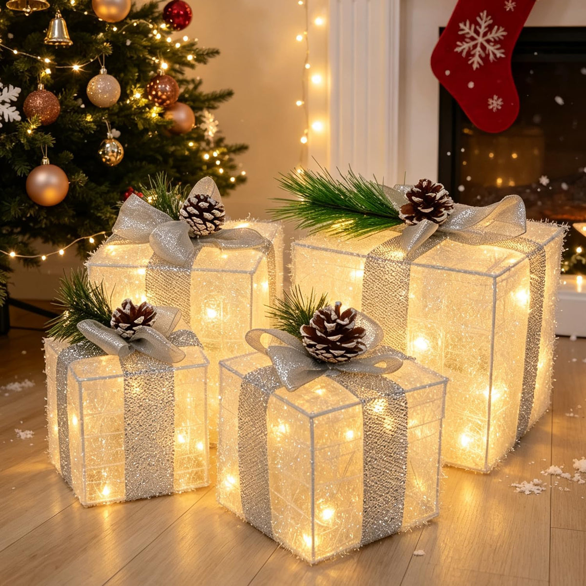 4 Christmas Lighted Gift Boxes